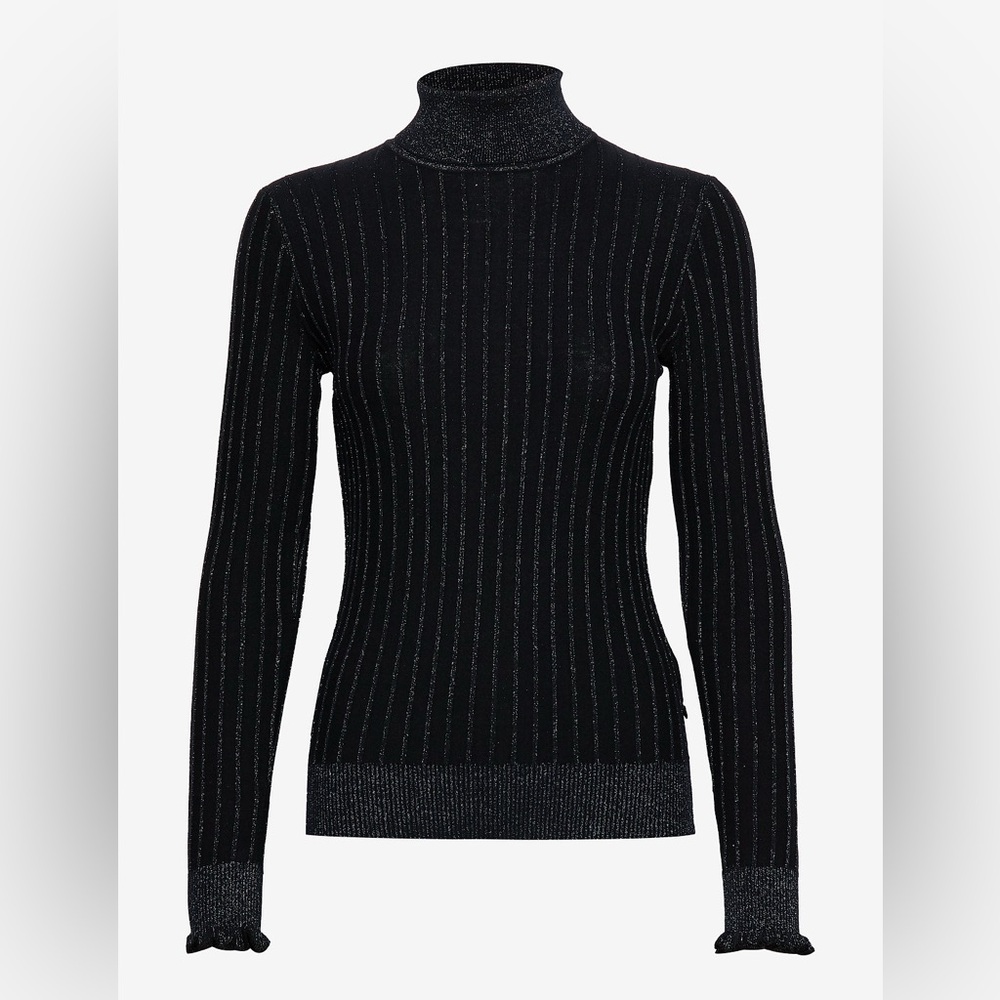 Scotch & Soda Black Metallic Ribbed Turtleneck Sweater